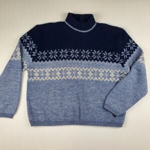 Spunky Vintage Snowflake Turtleneck Sweater Pullover Knit USA Large Winter
